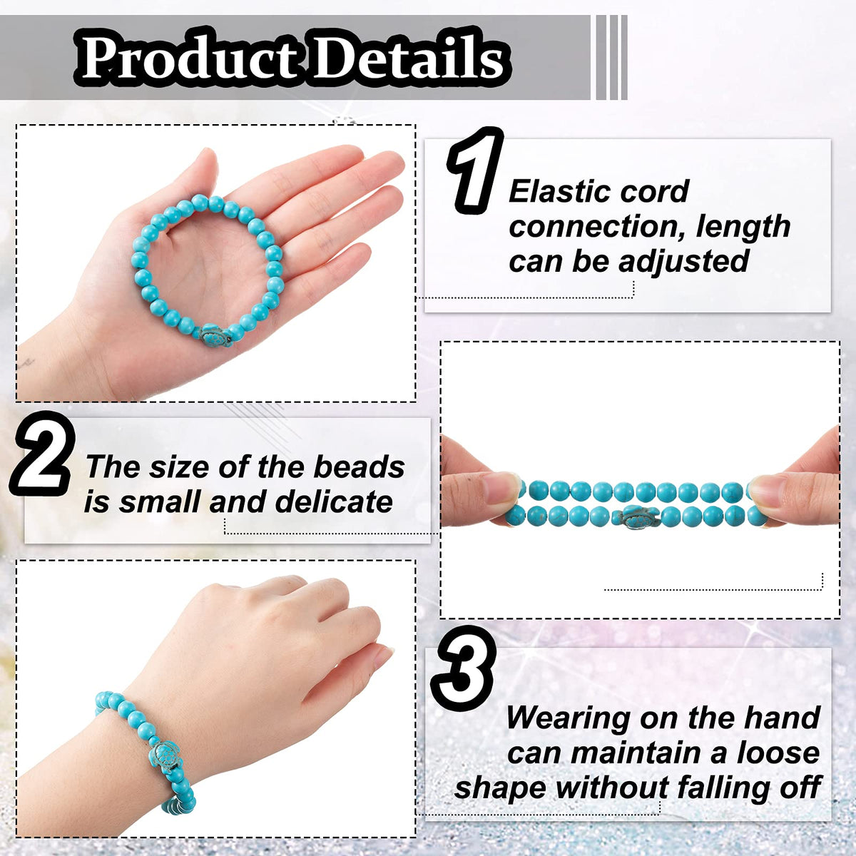 Bonuci Turtle Bracelet 4 Pieces Sea Turtle Beads Ocean Bracelets Natural Stone Turquoise Stretch Bracelet Gifts for Women Men