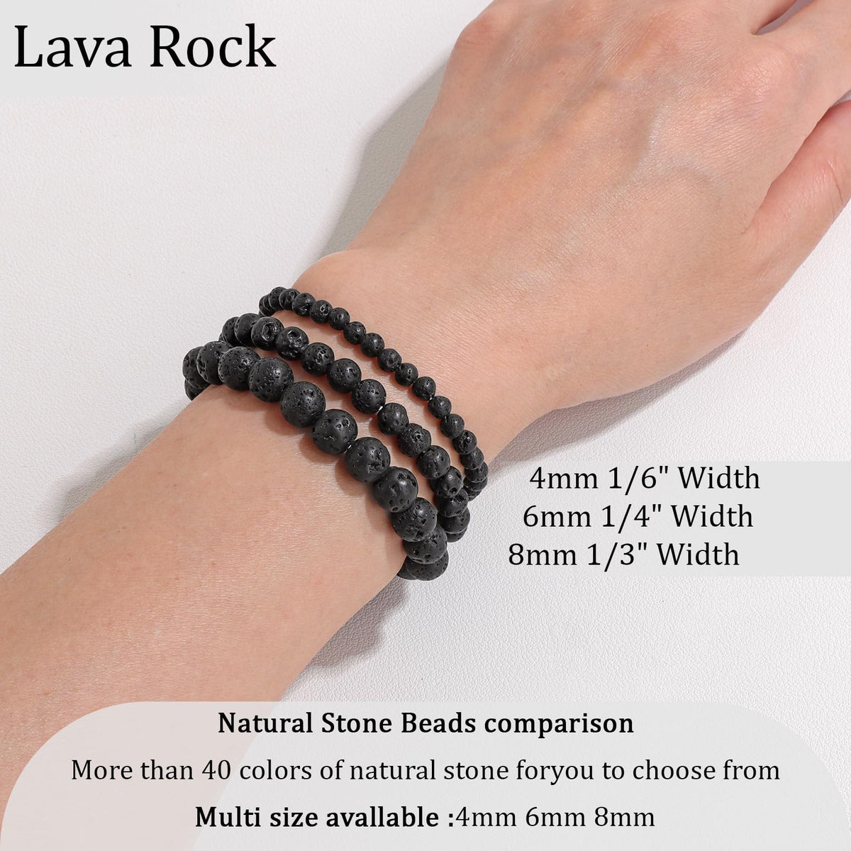 Vinswet Healing Crystal Bracelets for Women Men 6mm Lava Rock Natural Stone Beaded Stretch Bracelet Handmade Gemstone Reiki Spiritual Jewelry Gifts