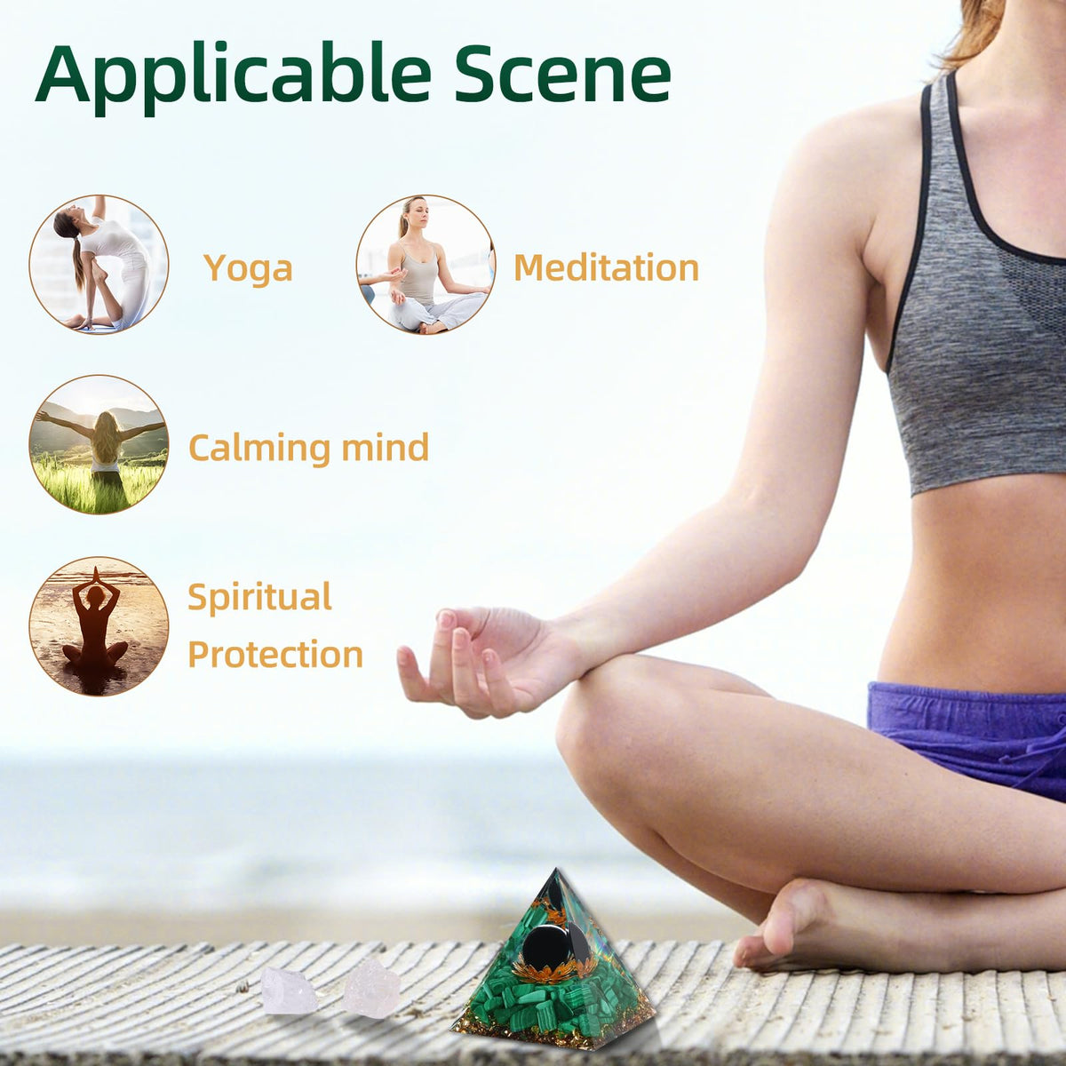 Hopeseed Orgone Pyramid for Positive Energy, Orgonite Natural Malachite&Obsidian Healing Crystals Pyramid for Reduce Stress Chakra Reiki Healing Meditation Cleanses the Mind and Boosts Confidence