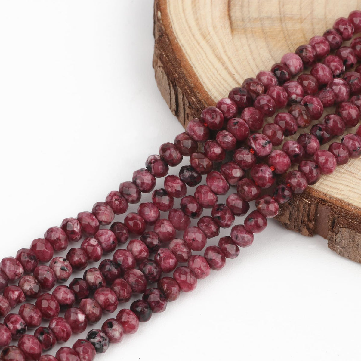 2 String 220PCS 3x5mm Natural Purple-Red Color Speckled Beads for Jewelry Making, Songxi Facted Loose Gemstone Beads for DIY Bracelet Necklace Making Supplies with Energy Healing Chakra Power
