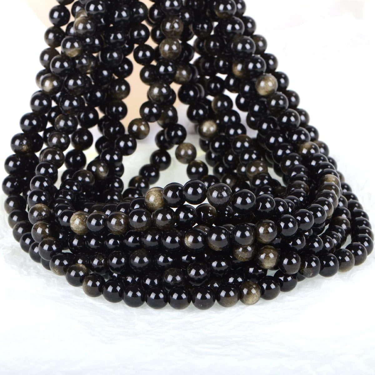 ICAI (Gold Obsidian) Natural Stone Beads Gemstone Round Loose Beads Crystal Energy Stone Healing Power for Jewelry Making DIY,1 Strand 35-37pcs(10mm)