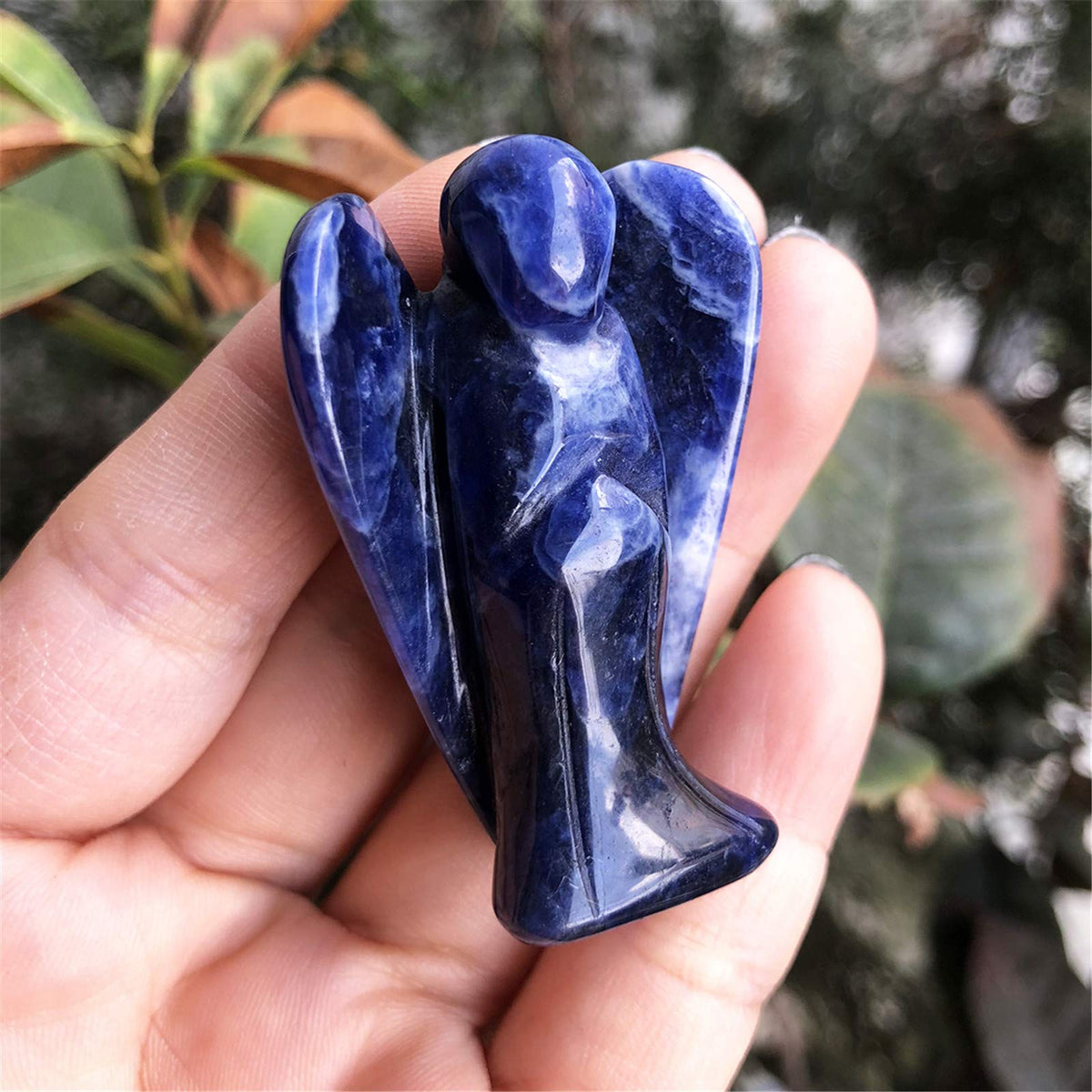 favoramulet 2 Inches Sodalite Crystal Pray Guardian Angel Statue, Carved Healing Peace Angel with Wing Figurine Pocket Stone