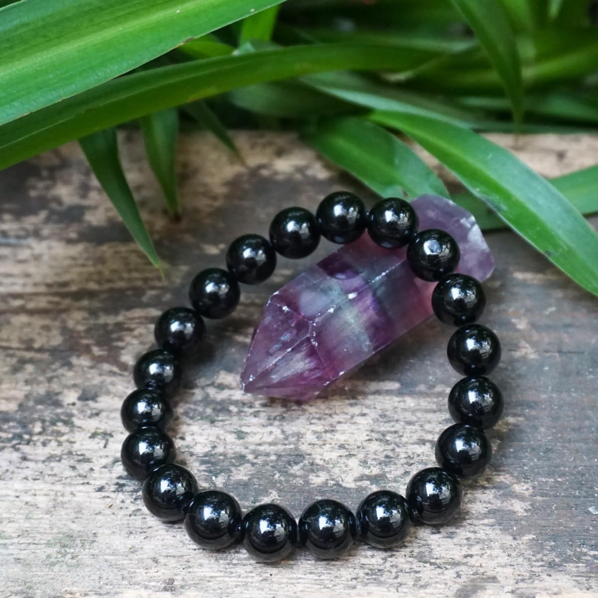 Black Tourmaline Bracelet 10MM | 3A Grade Natural Chakra Crystal Jewelry | Birthstone of October, Fit 7.5" Wrist Size, Bring Luck, Peace & Love, Feng Shui choice for Friends Familys