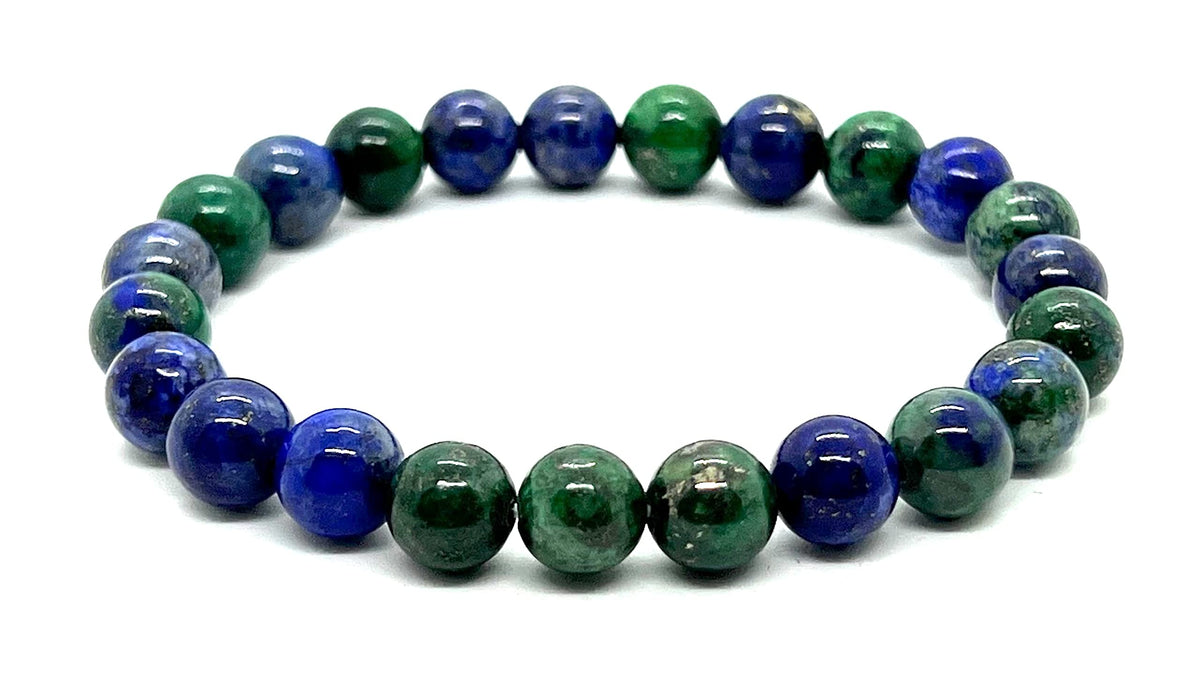 AWAKEN YOUR KUNDALINI Azurite Stretch Bracelet – 8mm Beads, Sagittarius Birthstone & Throat Chakra
