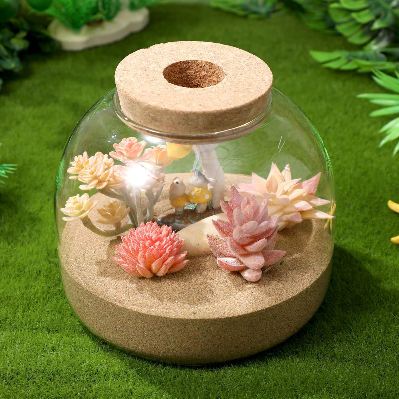 iplusmile Glass Plant Terrarium Jar, Tabletop Succulent Bubble Planter with Cork Lid, Open Mouth Round Fish Bowl Vase Sealed Glass Bottles Vial for Home Decor