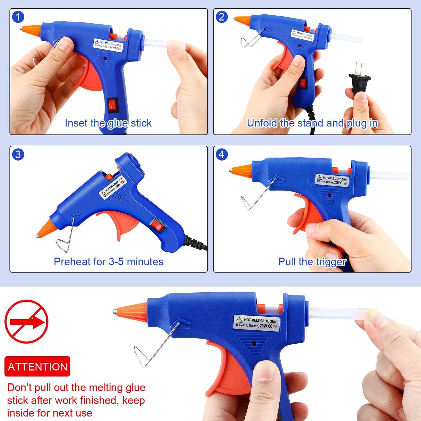 Zhengmy 12 Pcs Mini Glue Gun Crafts Hot Melt Guns Low Temp Glue with Burn Protection Fast Preheating and Easy Squeeze Trigger for School DIY Arts Class Projects Home Quick Repairs, 20 W (Blue)