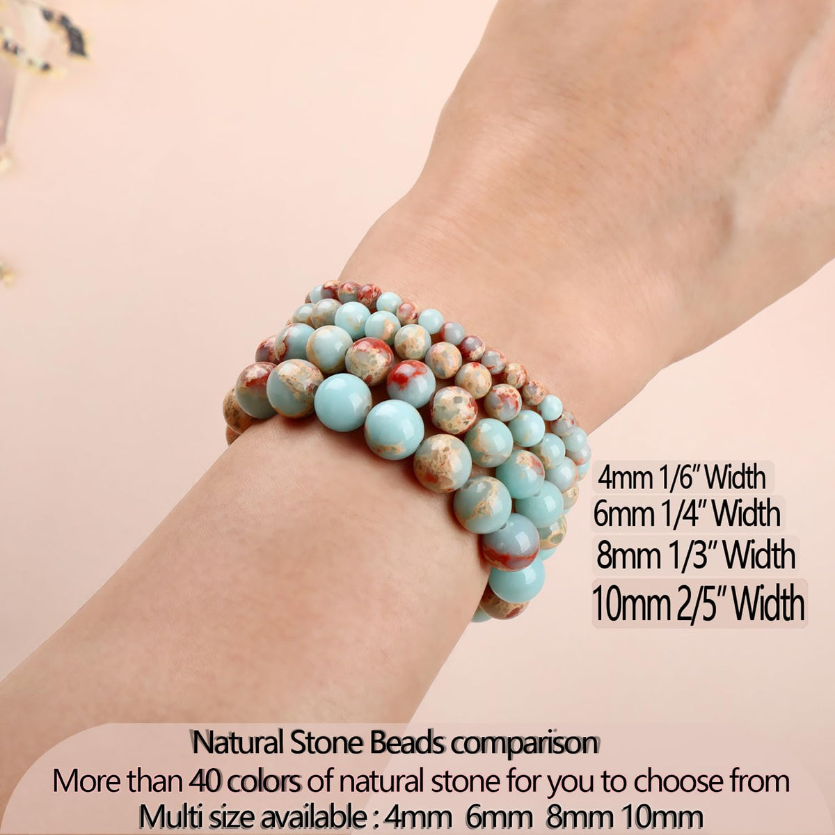 LPBeads Handmade Natural Gemstone Stretch Elastic 4mm Imperial Jasper Bracelet Healing Crystal Round Stone Beads Jewelry Gifts for Women Men