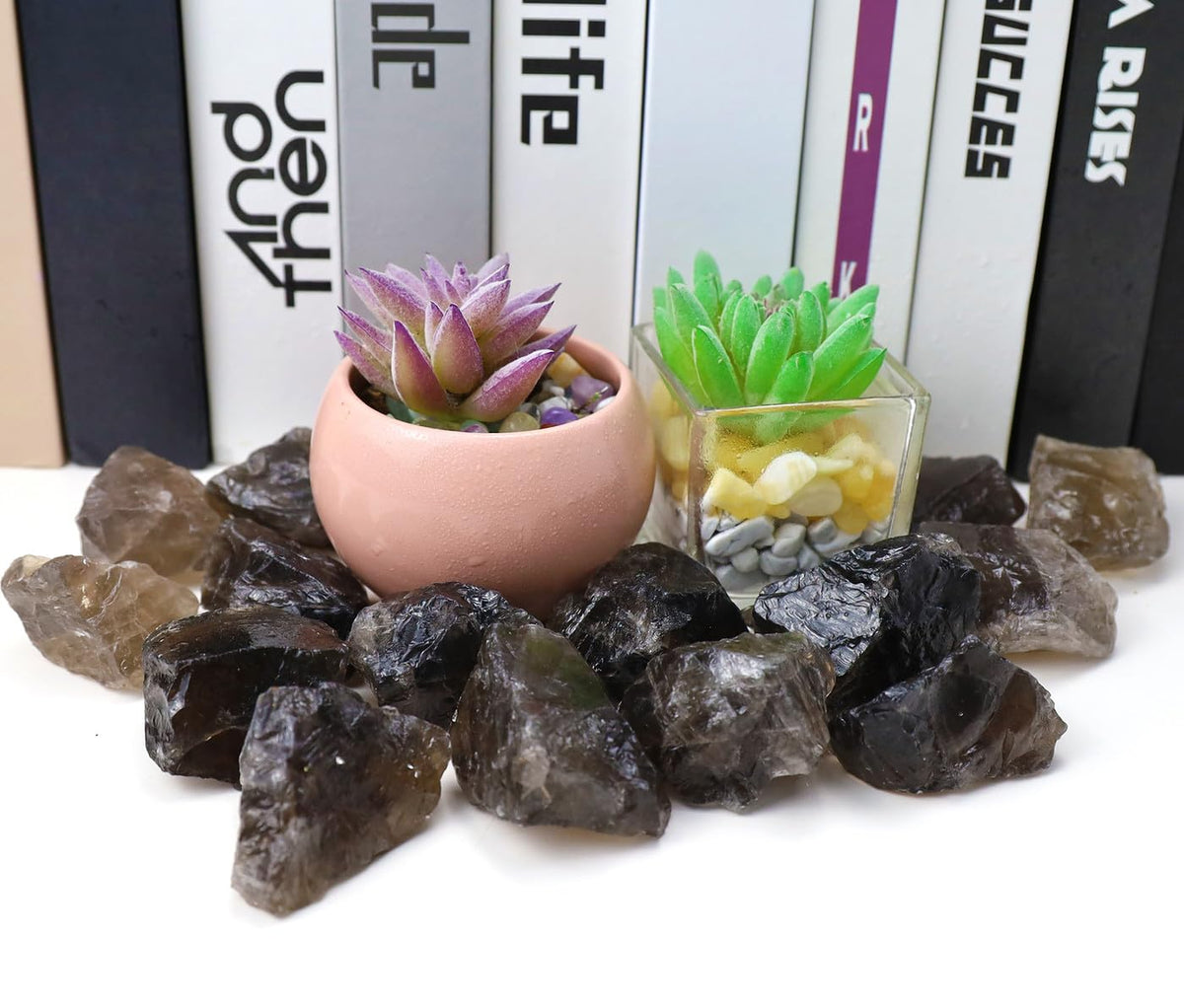 QINJIEJIE Smoky Quartz Crystals Raw Stones Natural Rough Gemstones Rocks Bulk Large 0.8-1.2" Healing Gems Reiki Fountain Rock for Tumbling Cabbing Polishing Wire Wrapping Wicca Decor 0.9 lbs