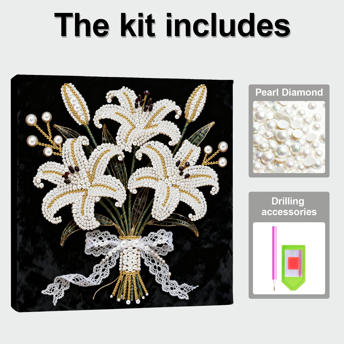 ARTopet DIY Pearl Painting Kit with Frame Gemstone Pearl Diamond Dots Beads Canvas Art Craft for Adults Beginners Display for Tabletop and Wall Mounting Home Decor-Lily