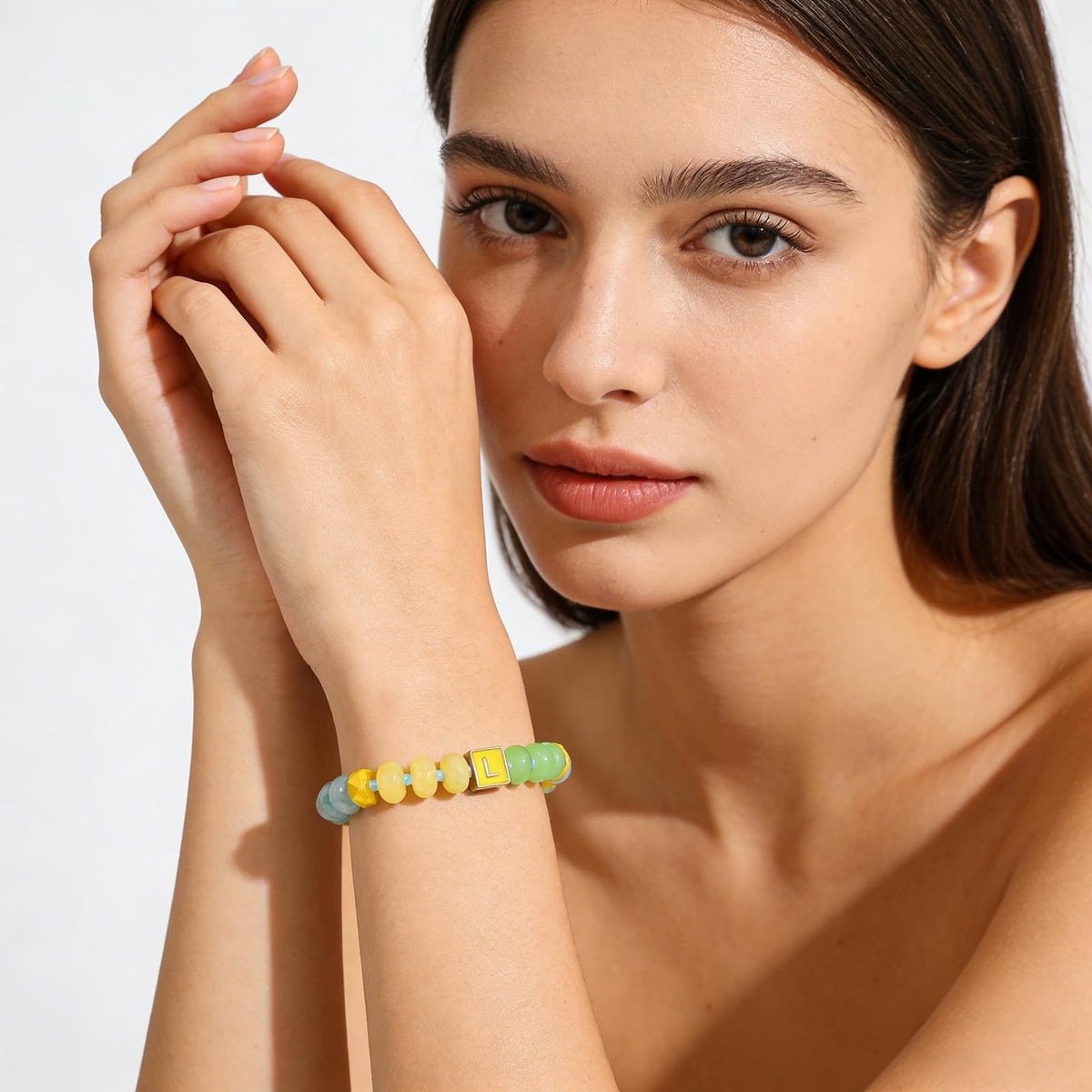 SLYAIH Colorful Beaded Initial Bracelets for Women Boho Crystal Beaded Elastic Stretch Bracelet A-Z Letter Bracelet Handmade Jewelry Gifts for Women