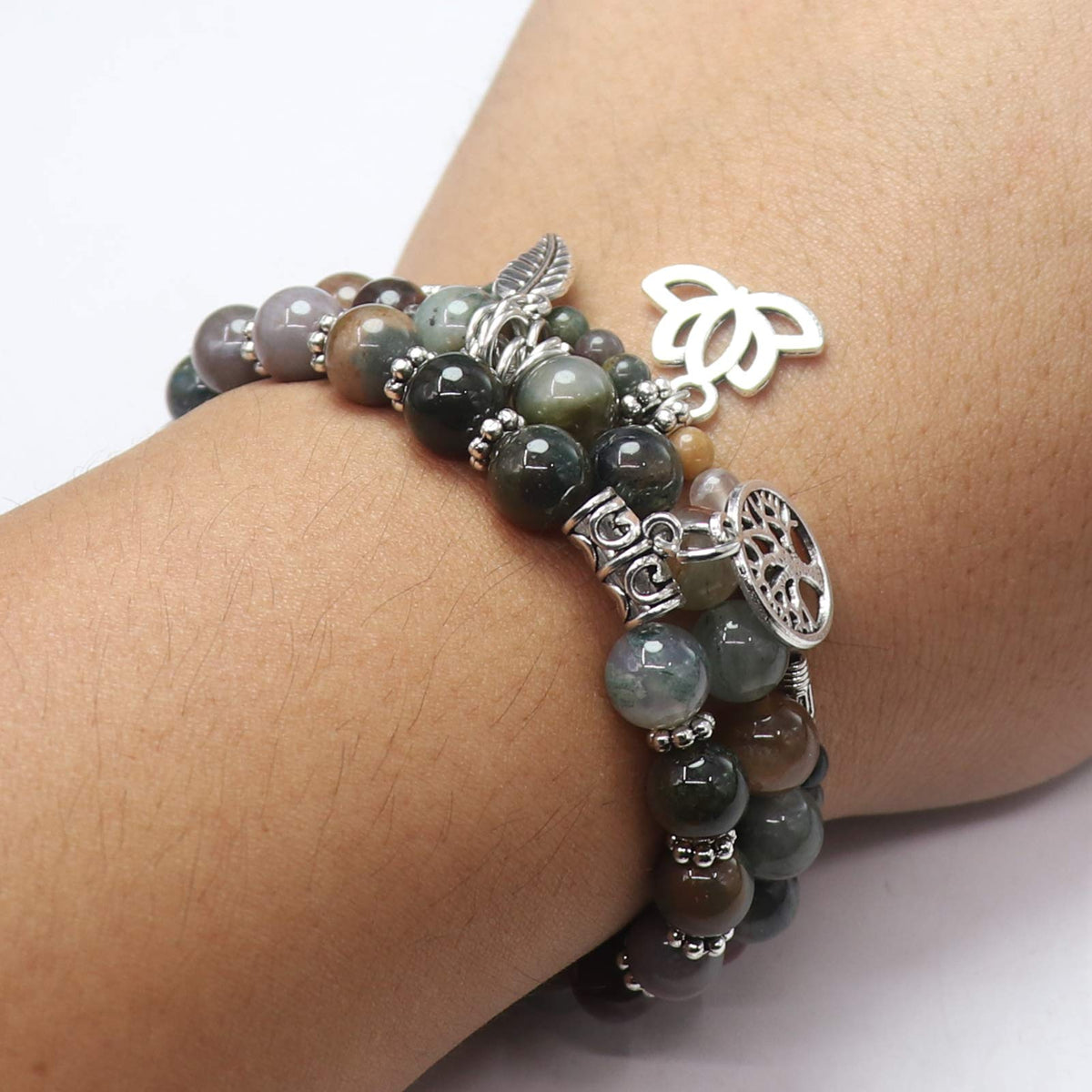 UEUC Tree of Life Yoga Healing Stone Bracelets,Multilayer Lotus Chakra Stone Reiki Bracelet Sets,Anxiety Crystal Natural Stone,for Women Stress Relief