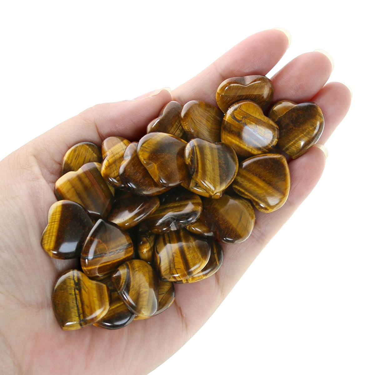 Namzi 20 Packs of Tumbled Polished Natural Tigers Eye Crystals Heart Stones, Crystals and Healing Stones Quartz Bulk for Wicca, Reiki, Healing Energy, Chakra Stones, Witchcraft Supplies