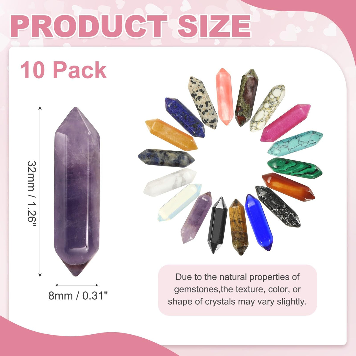 MECCANIXITY 10 Pack Amethyst Quartz Crystals, Polished Crystals Bulk Hexagonal Shaped Meditation Gemstone for Jewelry Making Energy Balance Accessories Gifts