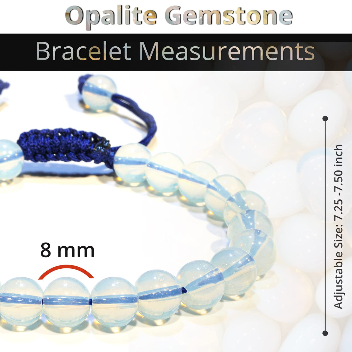 ANAYA AGATE Healing Crystal Bracelet – Chic Gemstone Bracelet for Men and Women – 8mm Round Bead Bracelets for Spiritual Healing, Protection, Positive Energy - Opalite