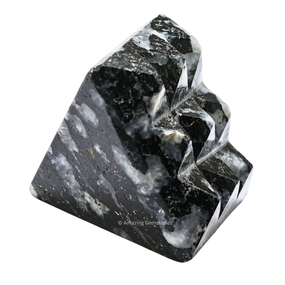 Amazing Gemstone Black & White Tourmaline Crystal with 9 Pyramid Plate Bottom - 1" Mini Pyramid Figurine of Natural Stone Pyramid for Meditation, Reiki, Chakra Balancing Vastu Pooja & Crystal Grids