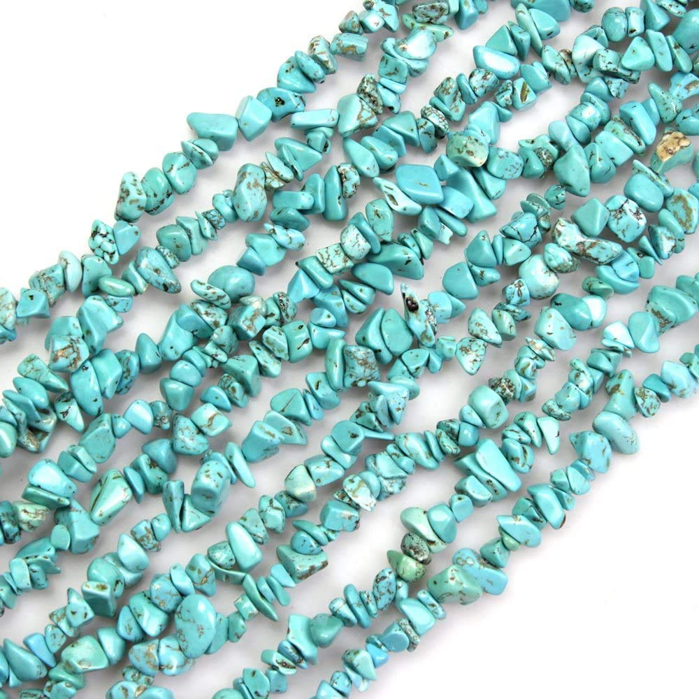 HAAMIIQII 5-8mm Blue Turquoise Chips Beads Irregular Chip Stones Loose Gemstone Beads for Jewelry Making Strand 30 Inch