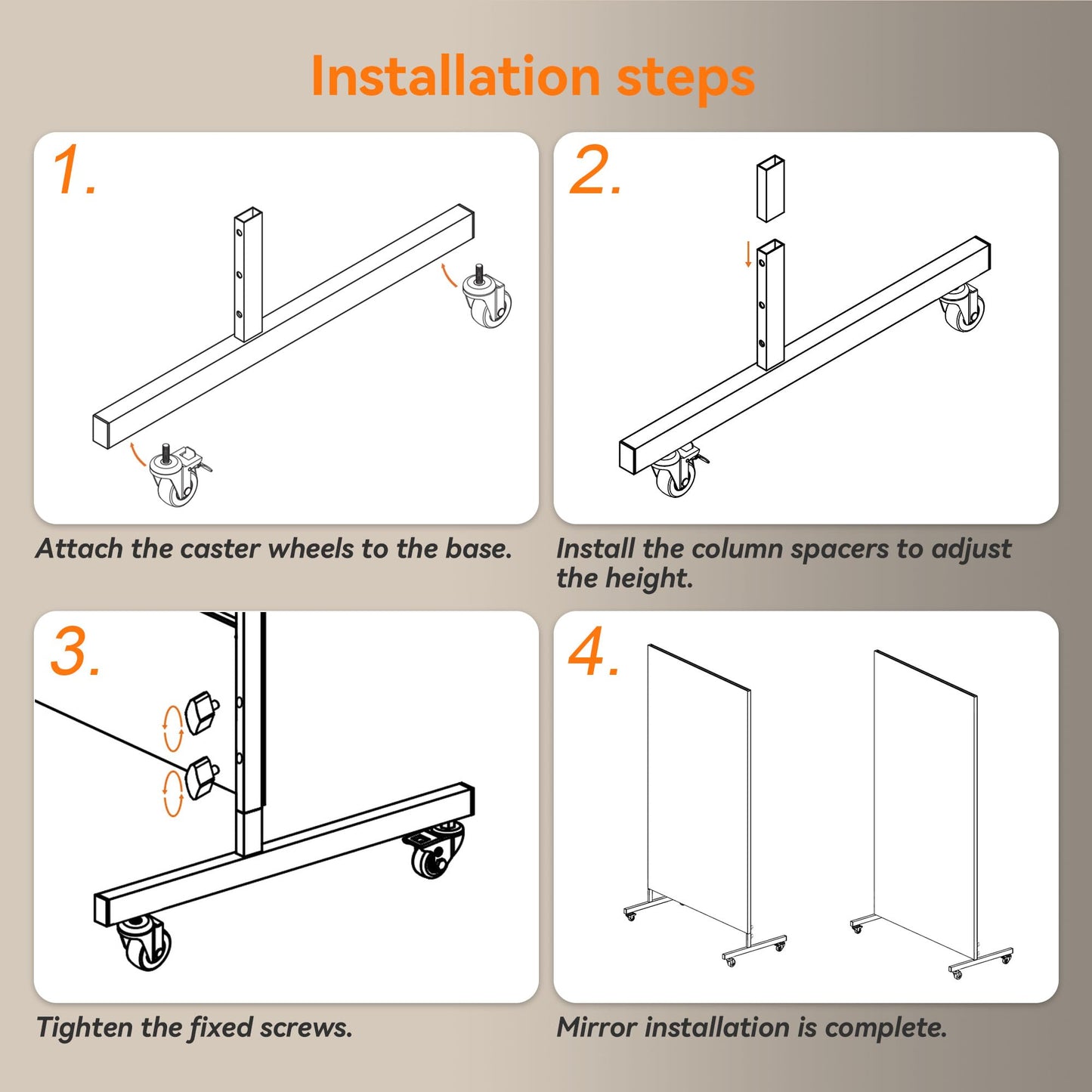 Hasipu Home Gym Mirror 360° Swivel on Wheels, 79" x 40" Extra Large Full Body Rolling and Tempered Glass Easy to Move Full Length Mirror for Yoga Studio, Bedroom, Dancing Studio, White