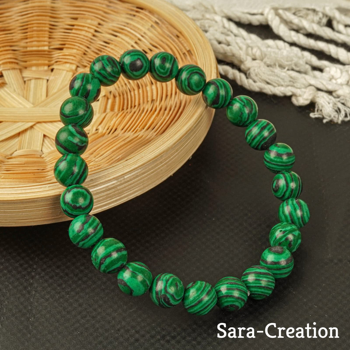 sara creation Green Malachite Stone Bead Bracelet - Adjustable Natural Gemstone Bracelets - Healing For Girl Women Men