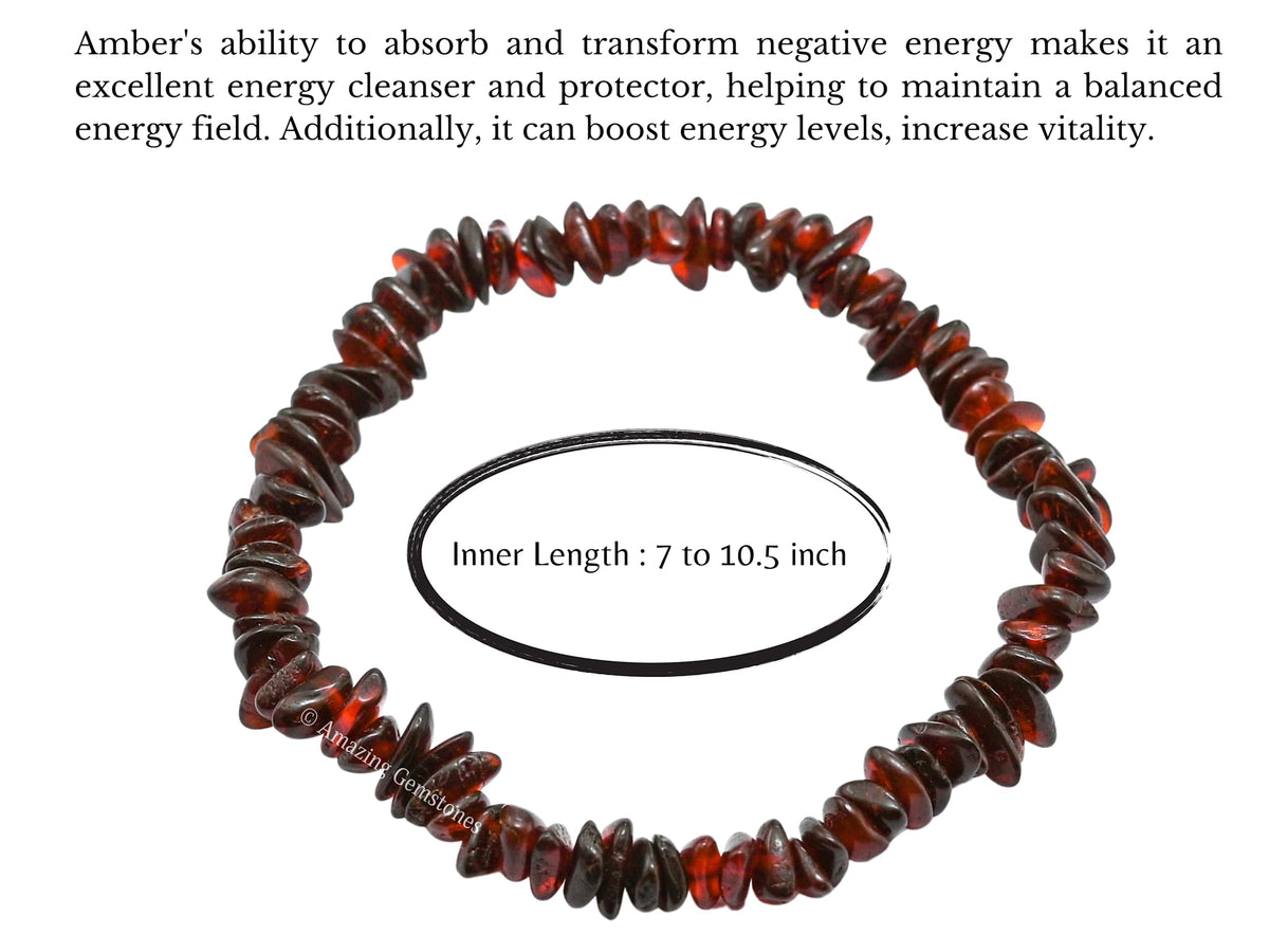 Amazing Gemstone Unpolished Amber Bracelet for Women Men's Gifts - Protection Healing Crystal Chips Bracelet - Gemstone Amber Adjustable Bracelet