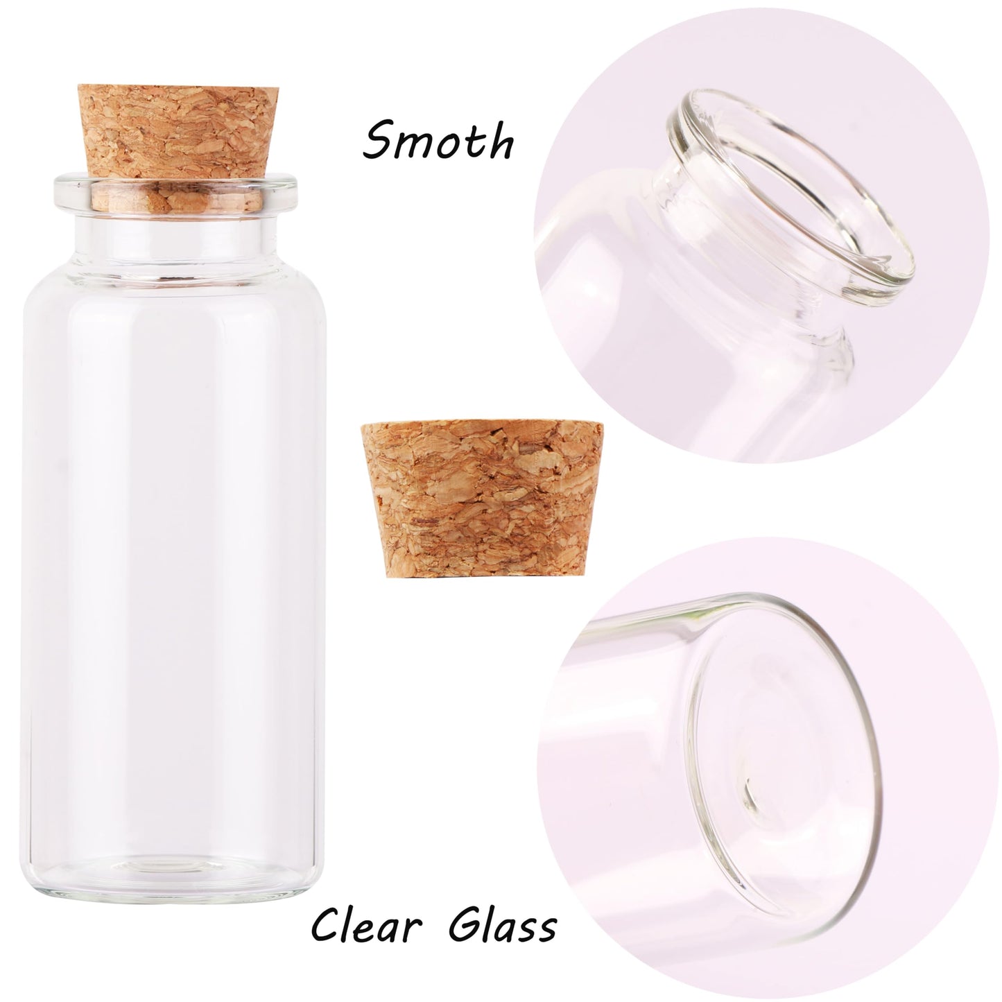 MaxMau 48 Pack, 30ml Glass Jars with Corks Lid,Clear Glass Bottles for Spices Herbs Crafting Project Party Favors