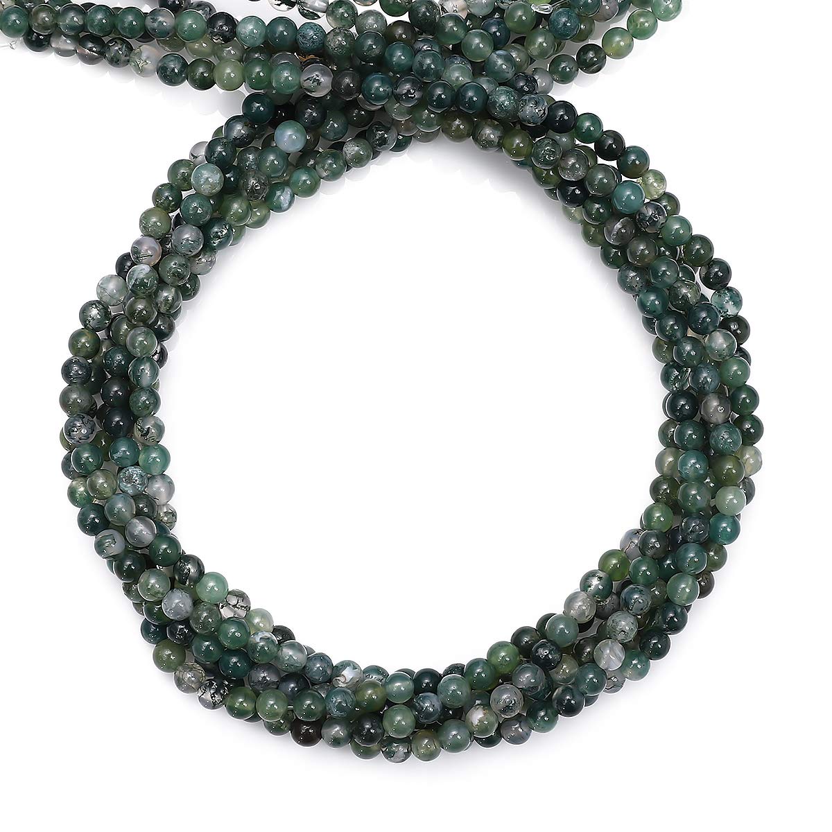 BEADIA Natural Moss Agate Stone Round Loose Semi Gemstone Beads for Jewelry Making 4MM 38cm/Strand