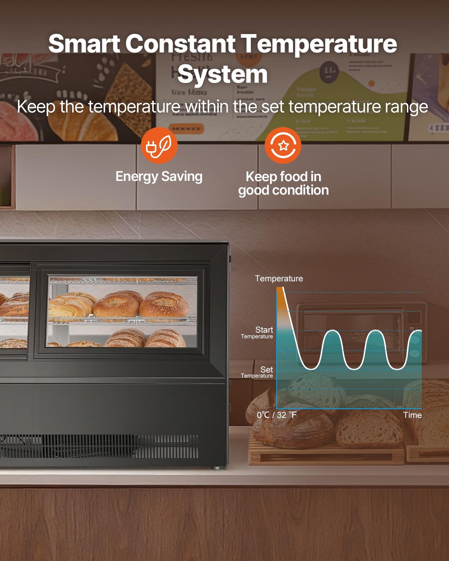 VEVOR Refrigerated Display Case, 7.1 Cu.Ft./190L Countertop Pastry Display Case, 2-Tier Commercial Cake Refrigerator with LED Lighting, TURBO Cooling, Frost-Free Air-Cooling, for Bakery, Dessert Shop