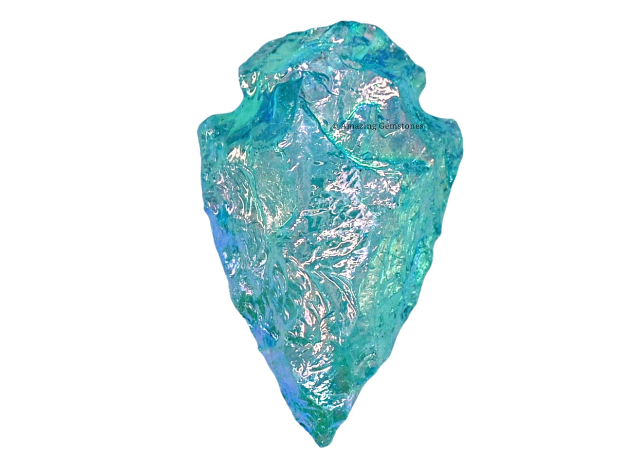 Amazing Gemstone Aqua Aura Quartz Arrowhead, Crystal and Healing Stone Flint Rock Arrow Head - 1" to 1.5" Arrowheads for DIY Project Craft Point Jewelry Making