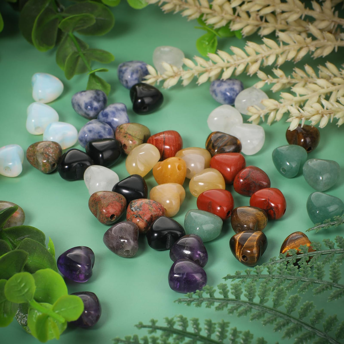 Yochus 5pcs White Crystal Natural Heart Stone Beads，12mm Healing Energy Gemstone for Jewelry Making Earring Necklace DIY