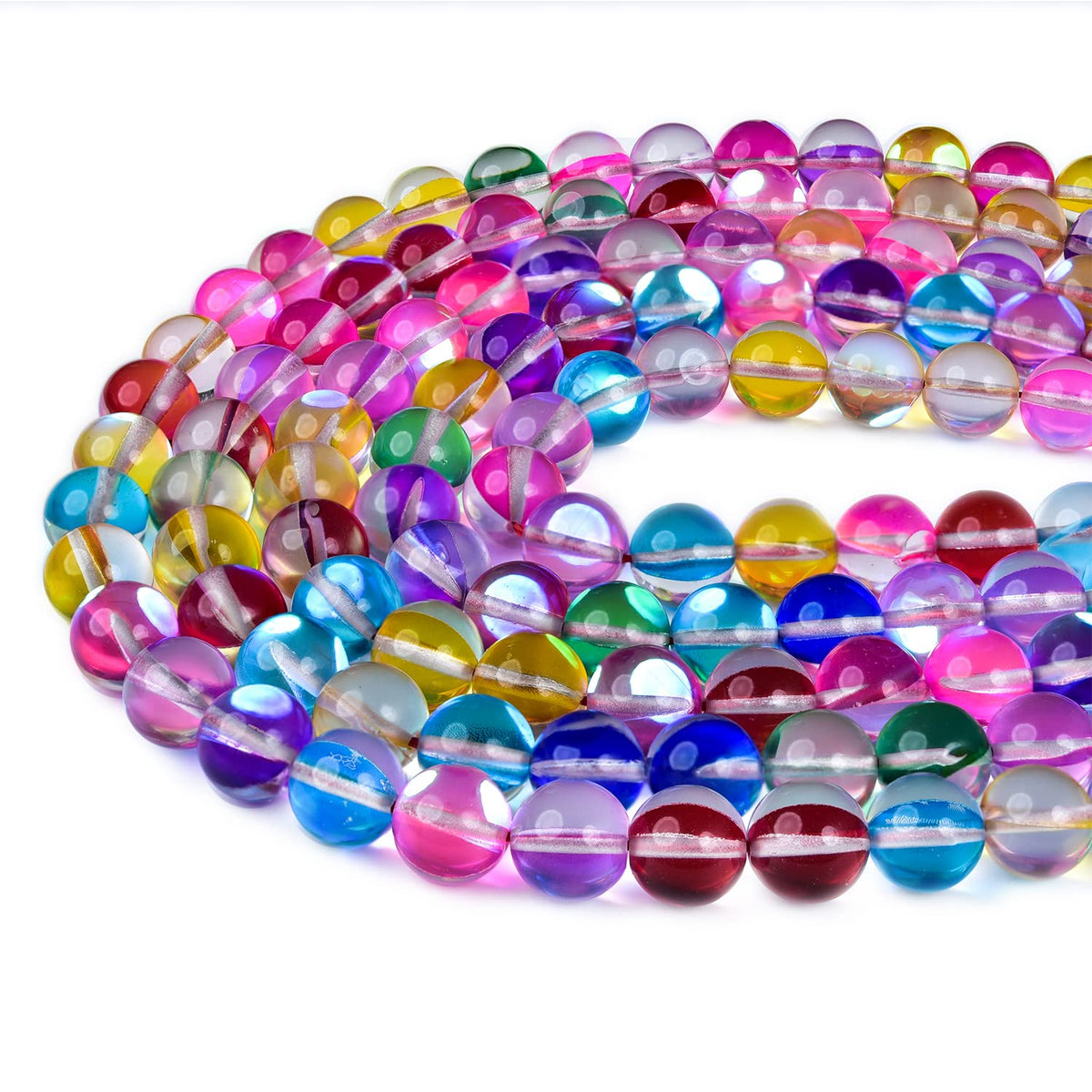 Asingeloo 6mm Mix Color Angel Aura Round Gemstone Polished Mermaid Aura Moonstone Smooth Stone Loose Beads Crystal Quartz for DIY Jewelry Making 1 Strand 15