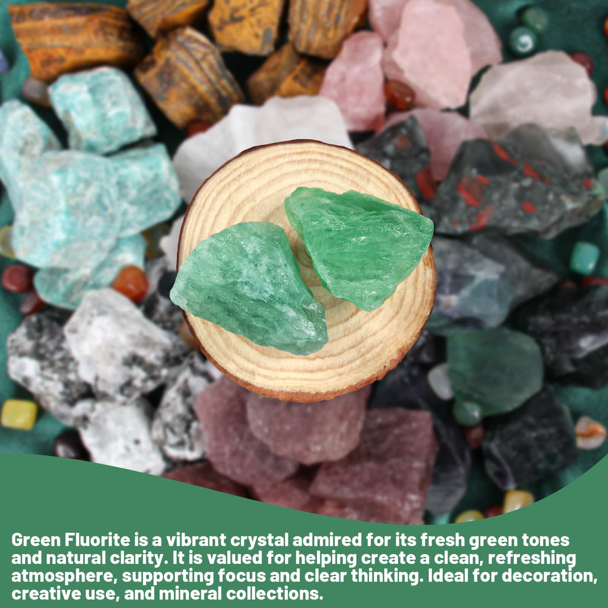 1.1lb Bulk Raw Green Fluorite Rough Crystal- Natural Green Fluorite Raw Stones Crystal for Tumbling, Cabbing, Fountain Rocks, Decoration, Polishing, Wire Wrapping, Wicca & Reiki Crystal Healing