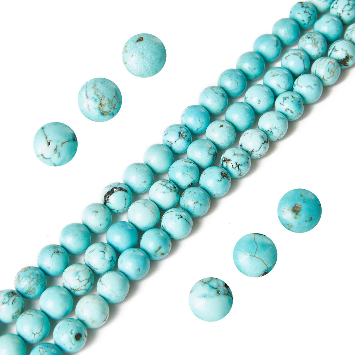 60pcs 6mm Turquoise Beads Natural Gemstone Beads Round Loose Beads for Jewelry Making