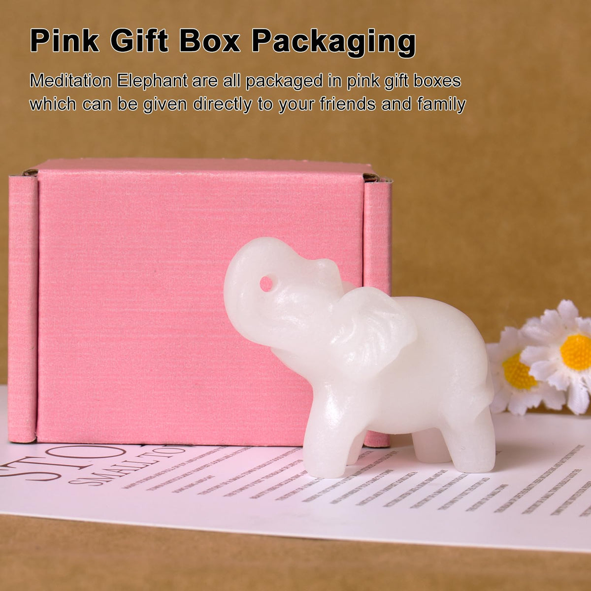 Hguxmcu 2 Inch White Jade Crystal Elephant Sculpture Handcrafted Healing Stone Animal Figurine Spiritual Home Decor Lucky Charm Gift for Wealth Success Positive Energy and Meditation Lovers