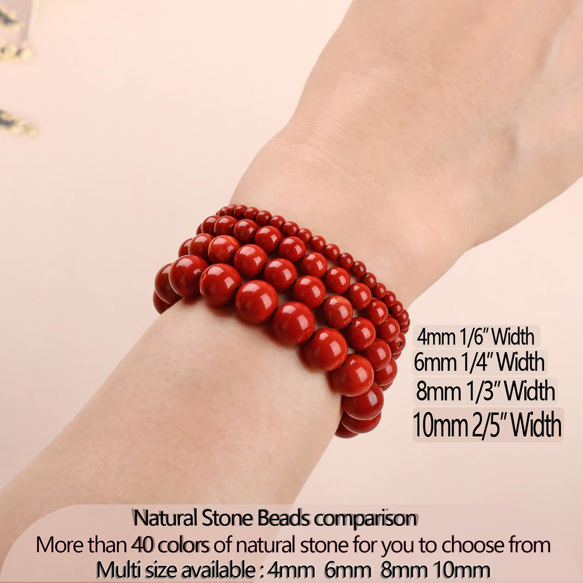 LPBeads Handmade Natural Gemstone Stretch Elastic 4mm Red Jasper Bracelet Healing Crystal Round Stone Beads Jewelry Gifts for Women Men
