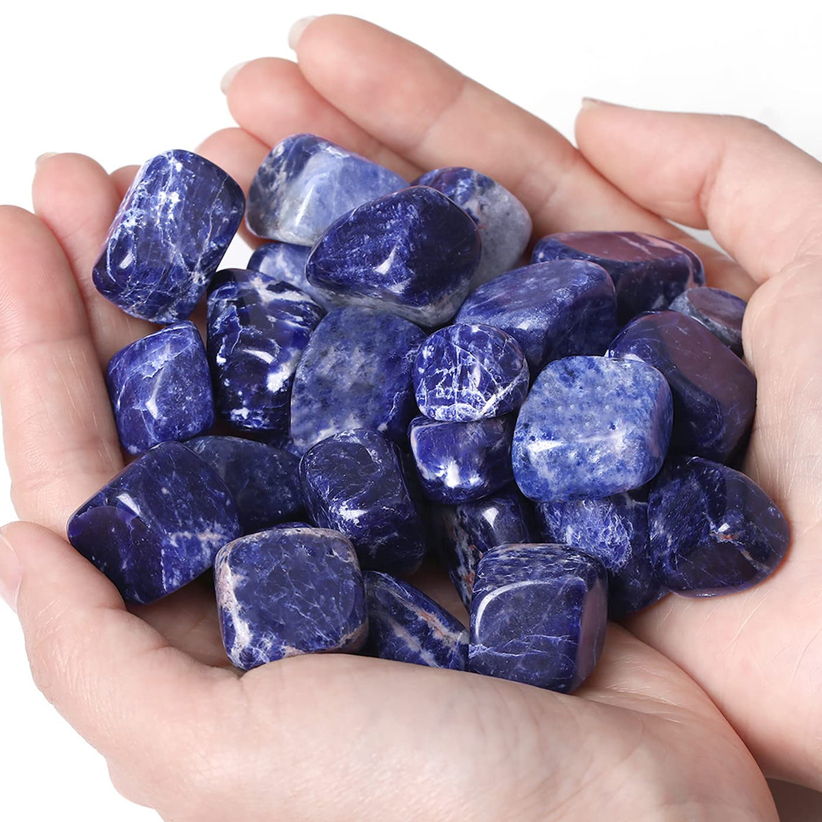 QINJIEJIE Bleu Sodalite Crystals Brazilian Polished Stone 0.6-1" Natural Irregular Stone Tumbled Reiki Healing Crystal for Succulents Plants Vase Filler Decoration Bulk 0.45 LBS