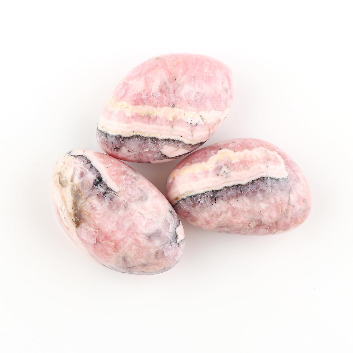 CRYSTALINES (3pcs) AAA Grade Natural Pink Rhodochrosite Gemstone, Wholesale Polished Tumbled Stones, DIY-Crafts, Jewelry Making, Chakra Healing Crystals, Gem Collection