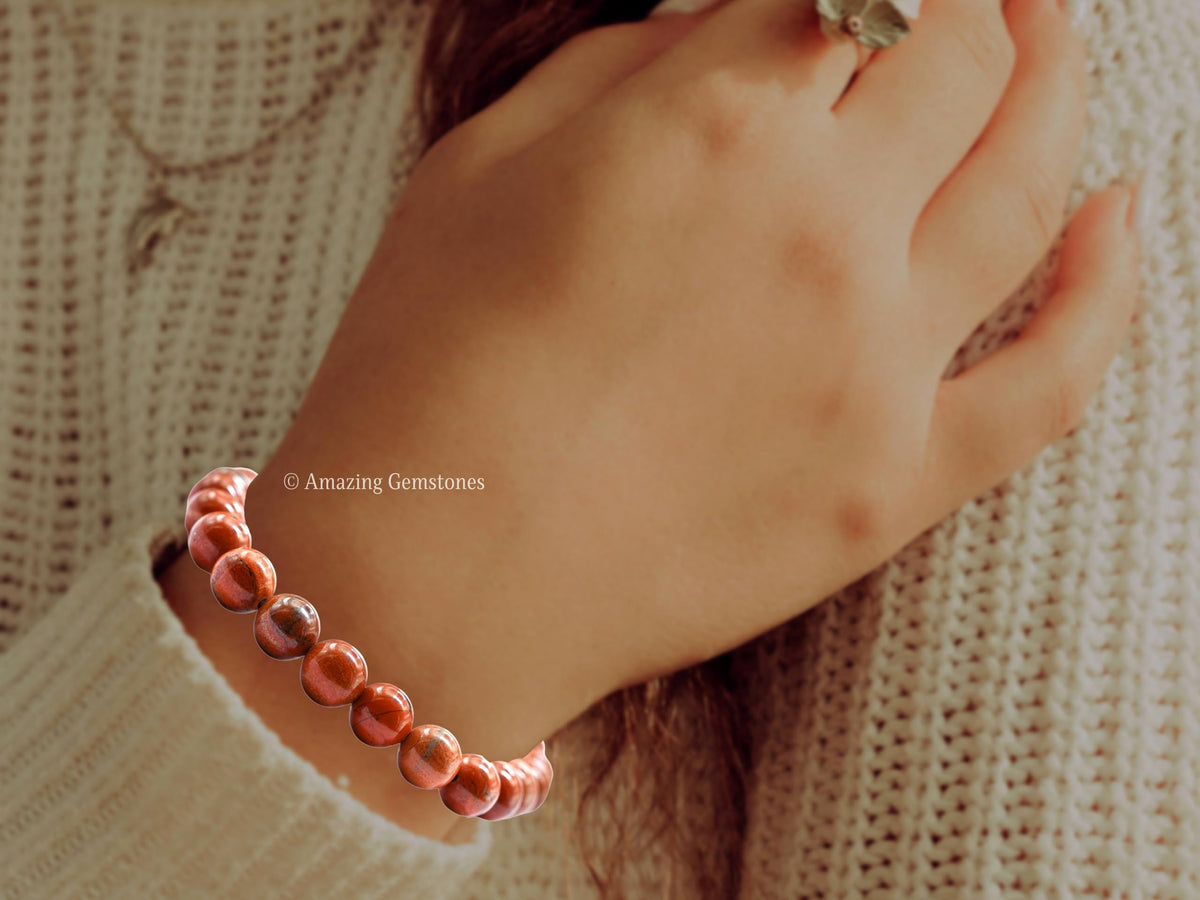 Amazing Gemstone Crystal Bracelet for Women Men's Gifts - Protection Healing Crystal Bracelet - 8mm Gemstone Beaded Stretchable Bracelet Pulseras Para Hombres Mujer Stocking Stuffers Mothers Day Gift (Red Jasper)