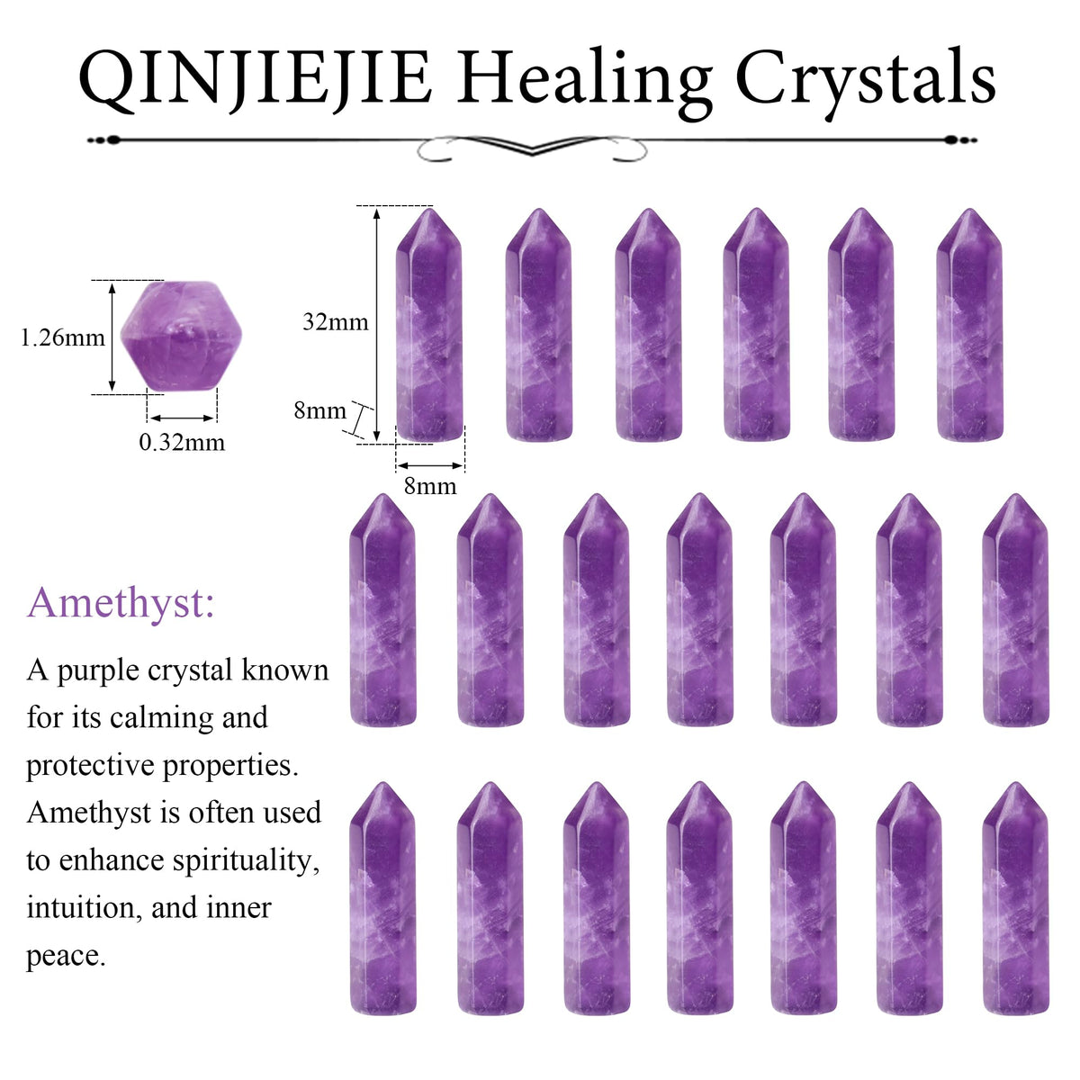 QINJIEJIE Amethyst 20 PCS Healing Crystals Stones Sets Wands Bulk Natural Pocket Purple Crystal Towers Assorted Pointed Reiki Gemstones Polished Energy Meditation Chakra Gifts for Women Men