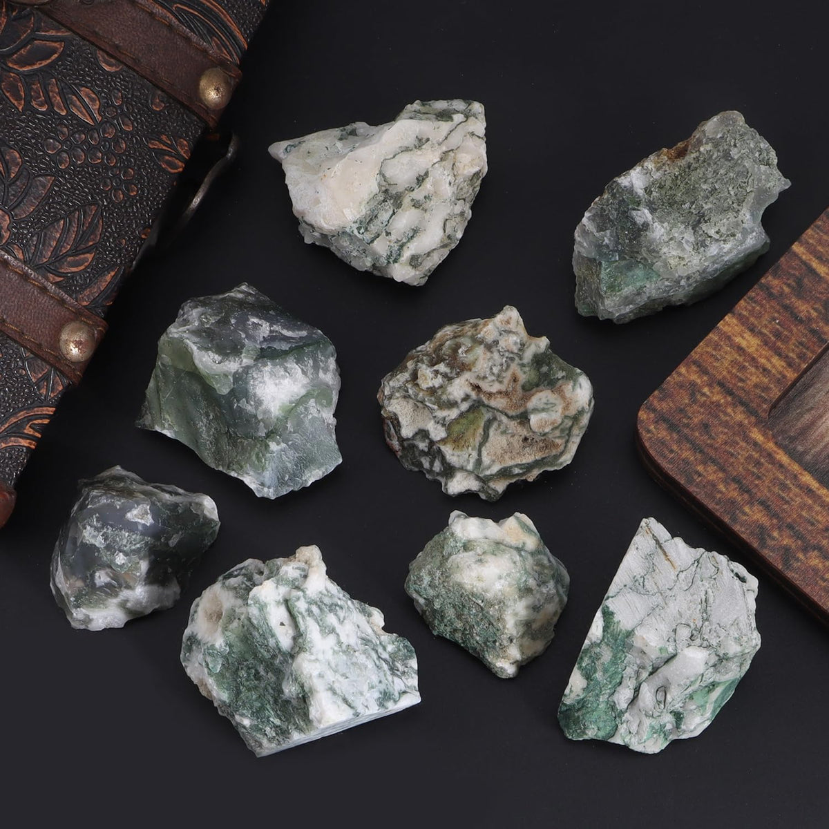 1Lb Moss Agate Rocks Raw Crystals and Healing Stones for Jewelry Making, Healing, Meditation, Sculpture, Lapidary, Polishing, Reiki Crytsal