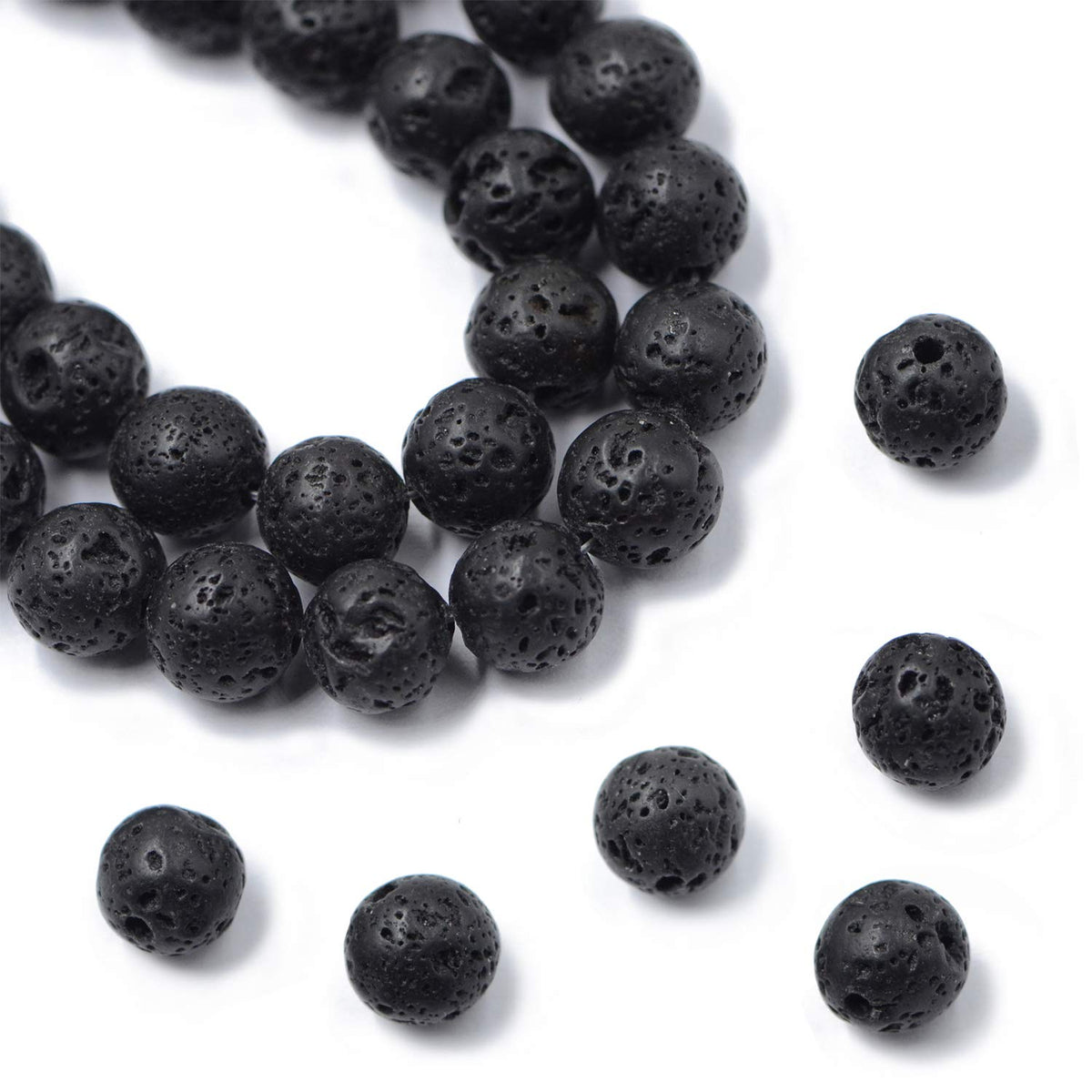 AD Beads Natural Gemstone Round Loose Beads 15" for Bracelet Necklace Earrings Jwelery Making Crafts DIY (10mm, Black Lava Stone)