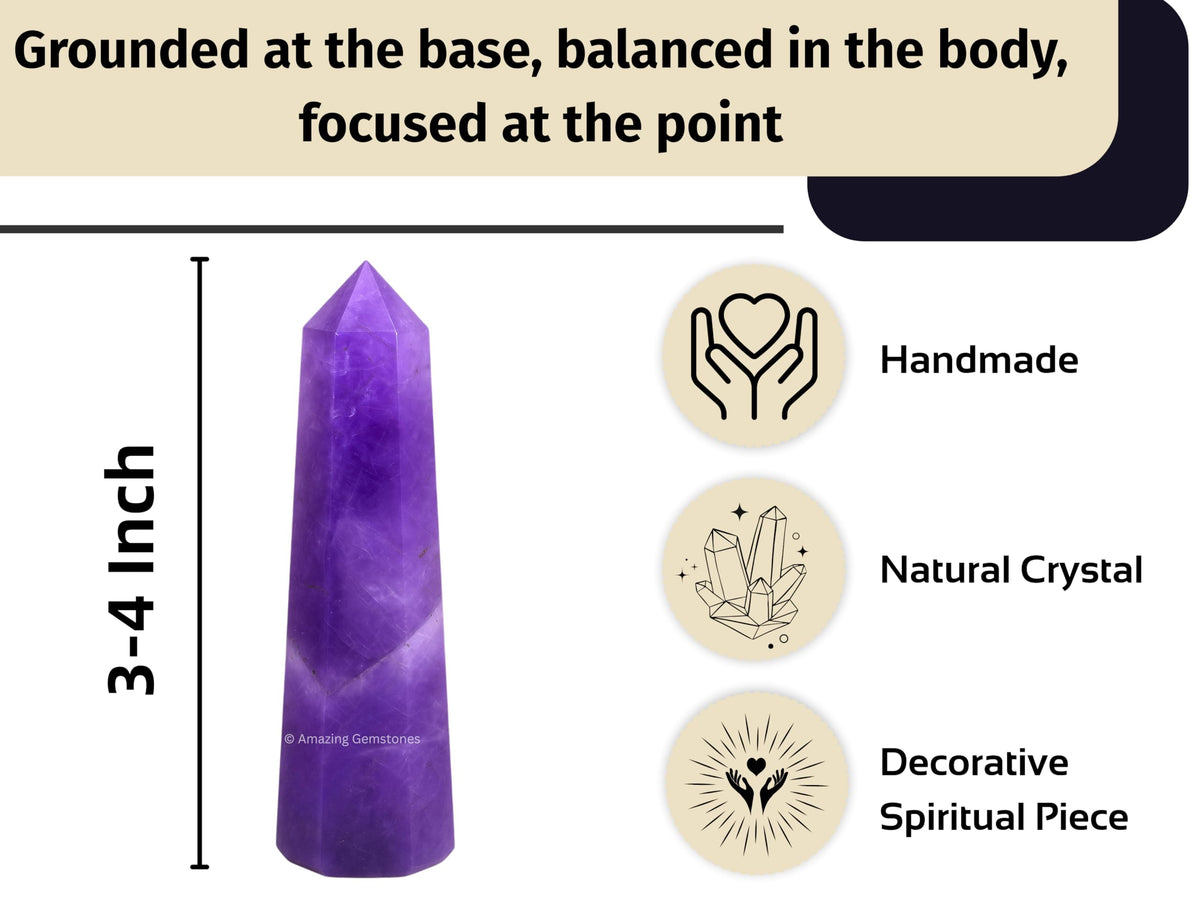 Amazing Gemstone Amethyst Crystal Towers ~ Natural Healing Crystal Point Obelisk for Reiki Healing and Crystal Grid (3" to 4" INCH)