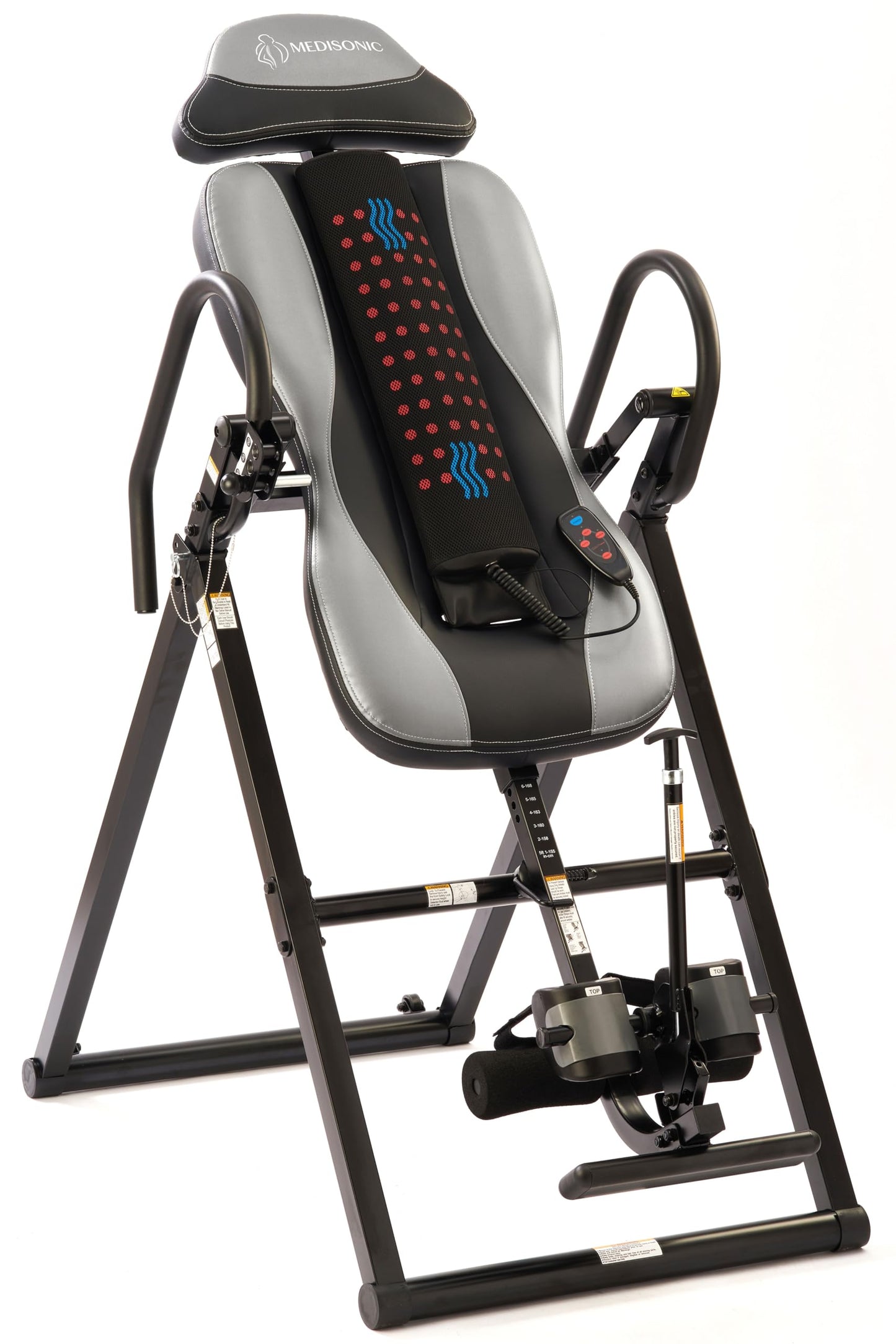 MediSonic Elite Inversion Table with Adjustable & Removable Lumbar Pad, Comfortable Ankle Security Cups, Multiple Inversion Angles, Heavy-Duty Frame, 300 lb Capacity, Gray