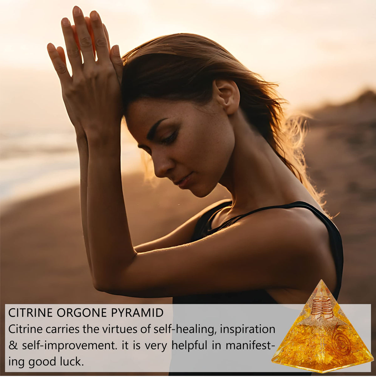 Citrine Orgone Pyramid for Success & Motivation | Orgonite pyramids with Copper Coil and Crystal Quartz for Chakra Protection