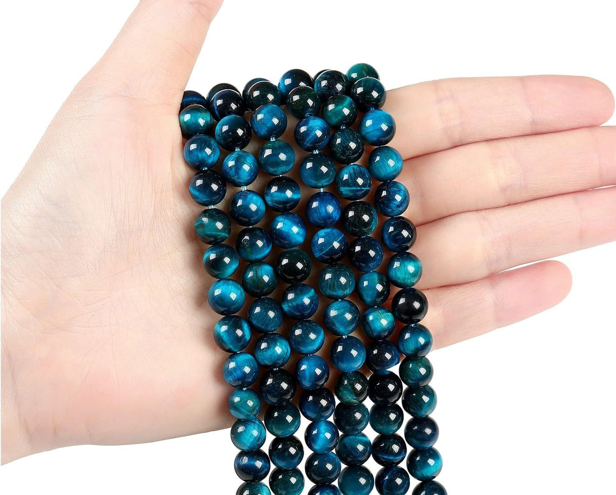 LAIDANLA Aquamarine Tiger's Eye 6mm Stone Beads Round Loose Gemstone Stone Beads for DIY Bracelet Necklace Earrings Jewelry Making Polishing Beading Crystal 96PCS 2 Strand 32"