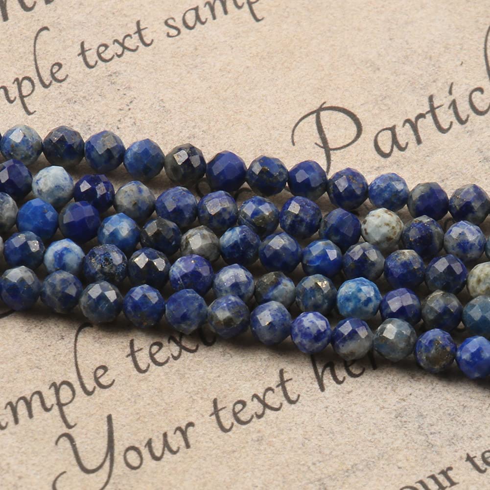 Song Xi 180pcs 2mm Natural Lapis Lazuli Gemstone Beads Faceted Round Loose Stone Beads for Jewelry Making (1 Strand)