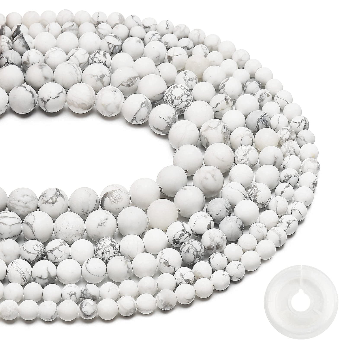 Natural Matte White Turquoise Beads, 10MM Round Frosted Unpolished Loose Gemstone Beads for Bracelet Necklace Jewelry Making, Energy Stone Healing Power with Stretch Beading Cord