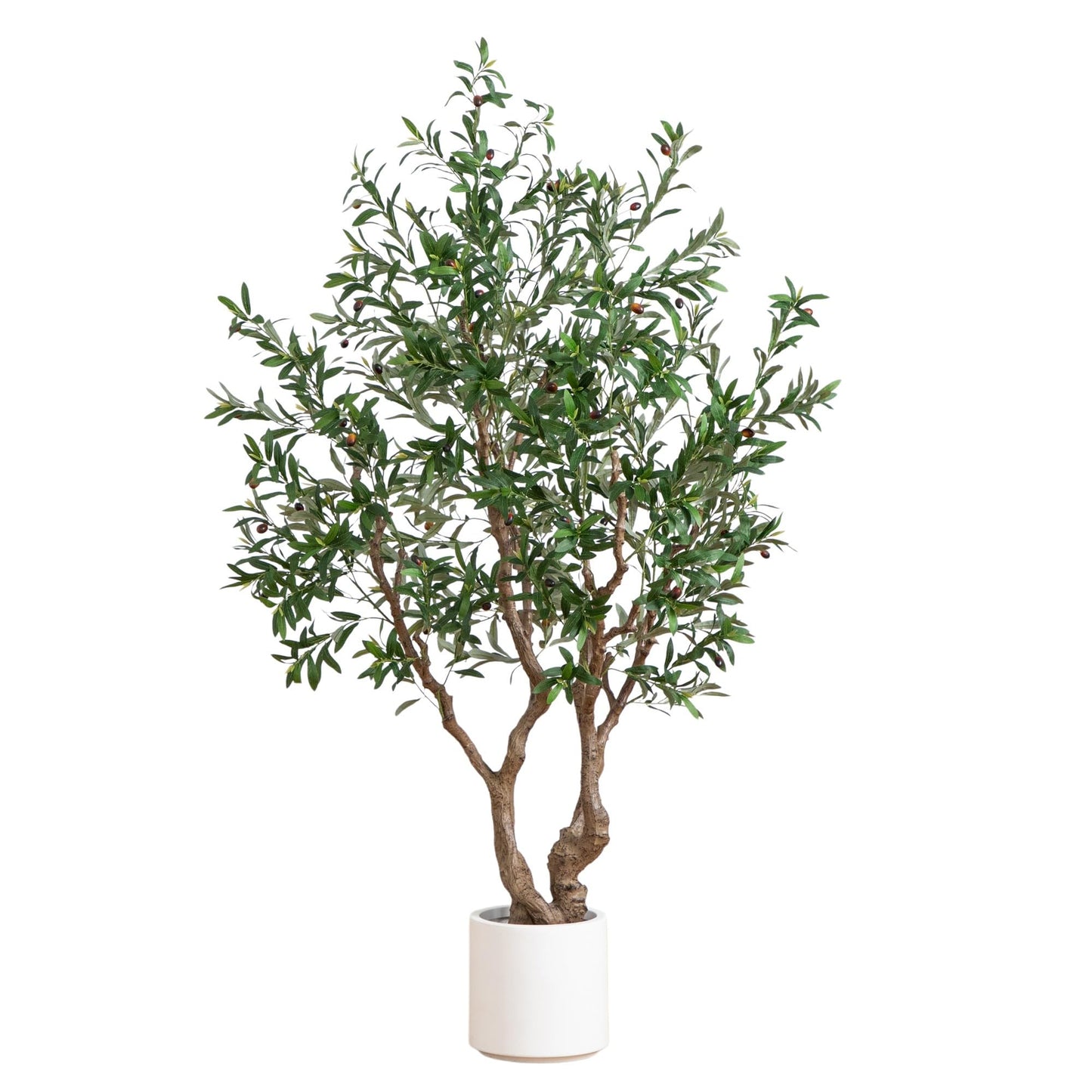 Nearly Natural 6ft. Artificial Grand Olive Tree in White Decorative Planter