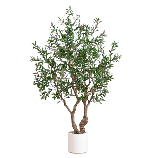 Nearly Natural 6ft. Artificial Grand Olive Tree in White Decorative Planter