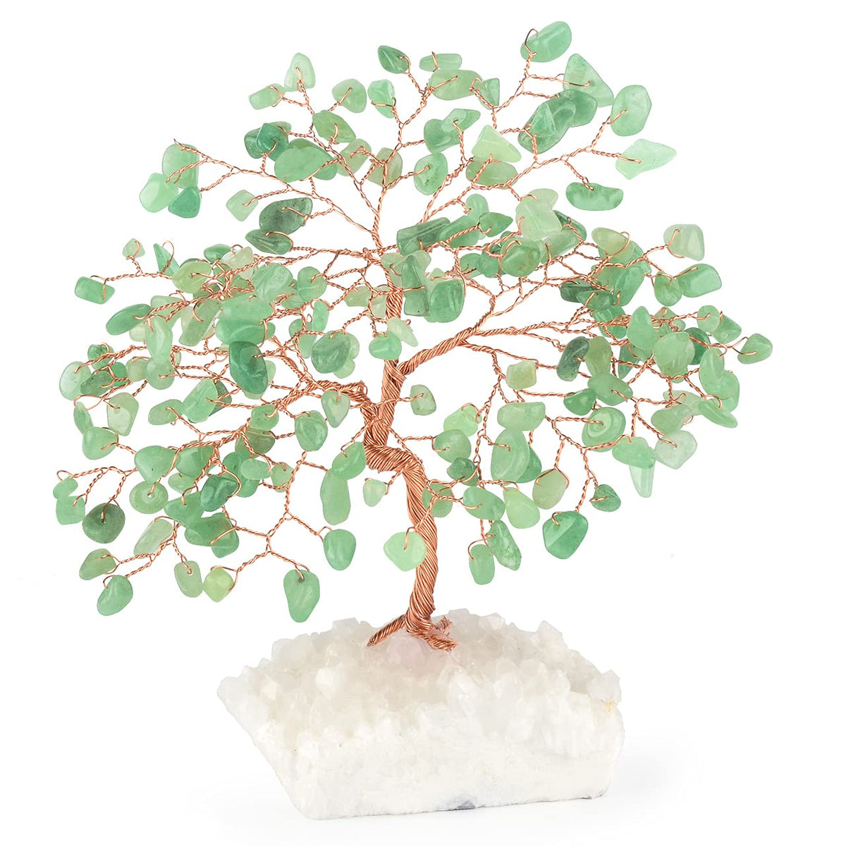 MASGEMES Crystal Tree of Life,Aventurine Jade Clear Quartz Cluster Base,Bonsai Feng Shui Decor Money Tree,Healing Crystals Positive Enegy,Gift Size 5.5"-6.3"