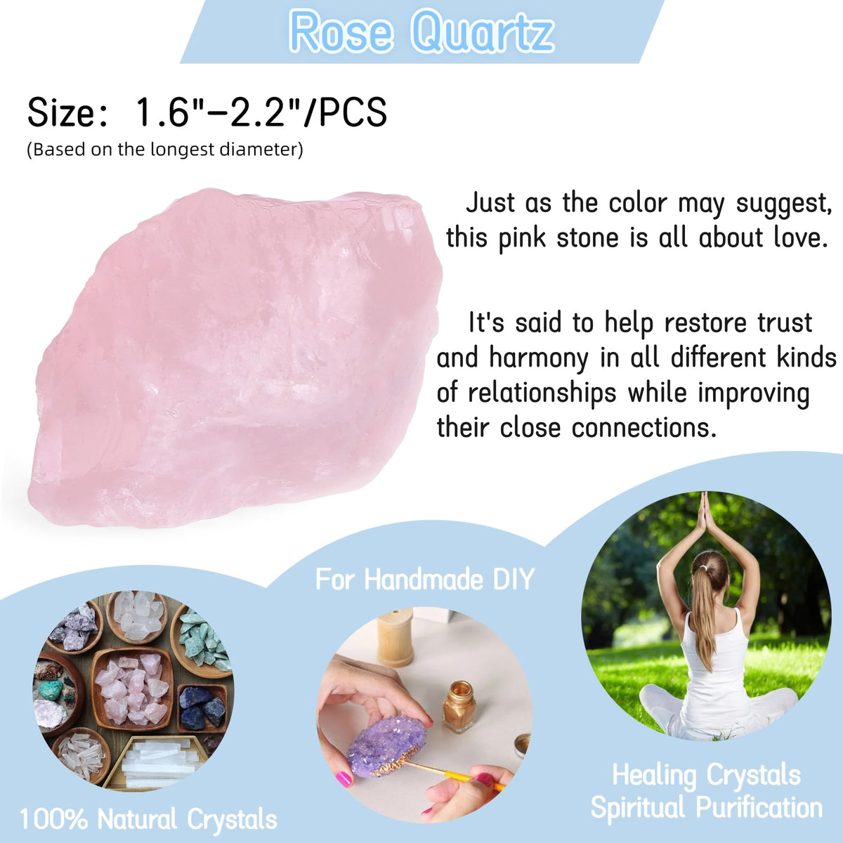 YATOJUZI Rose Quartz 1.8-2.2" Natural Raw Stones and Healing Crystals Large Stone Rough Crystal Rocks for Tumbling Cabbing Polishing Fountain Rocks Decoration 1PCS