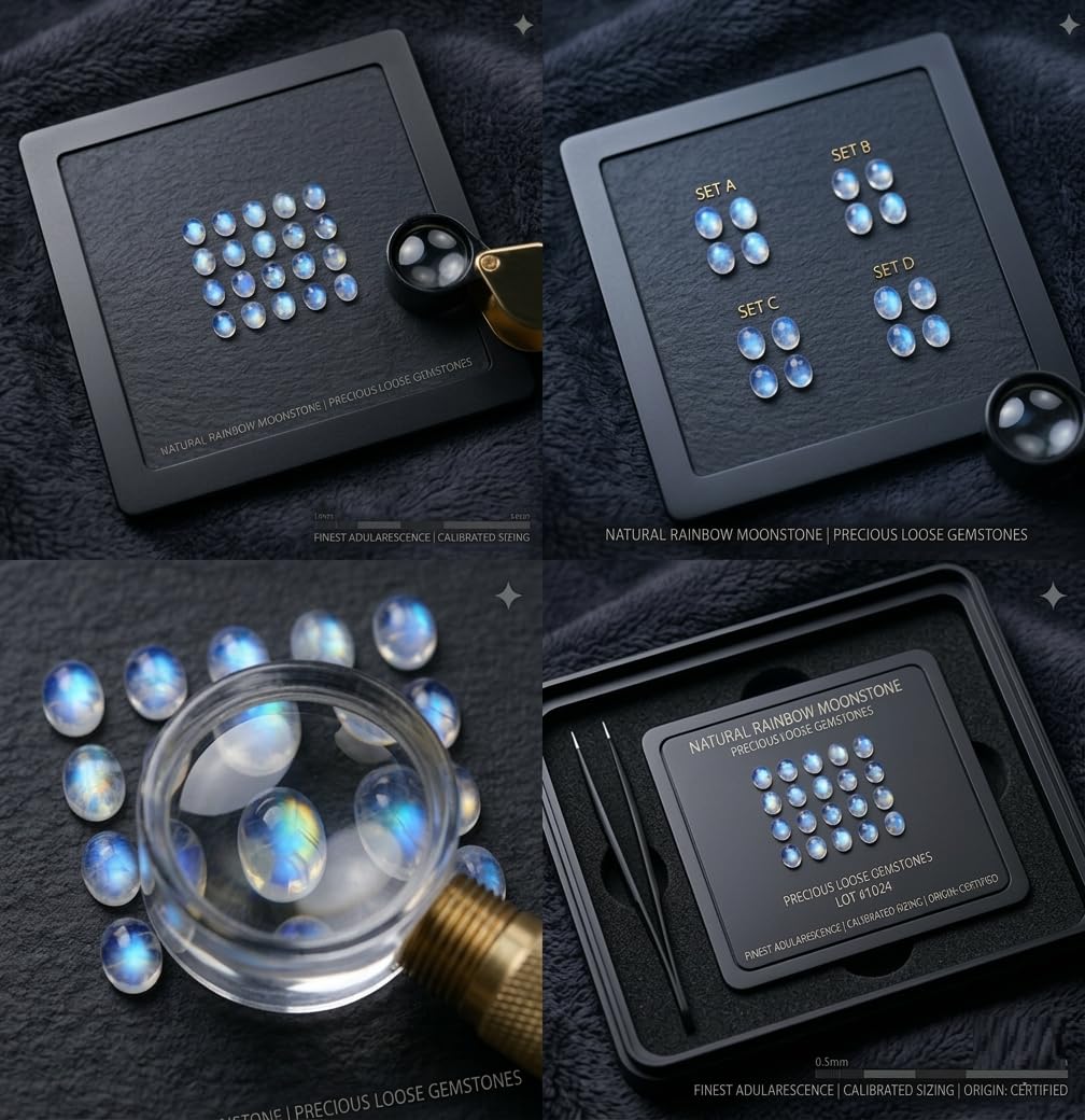 6x8mm Oval Rainbow Moonstone AAA Quality Natural Calibrated Cabochon Loose Gemstone 10 pcs Box.